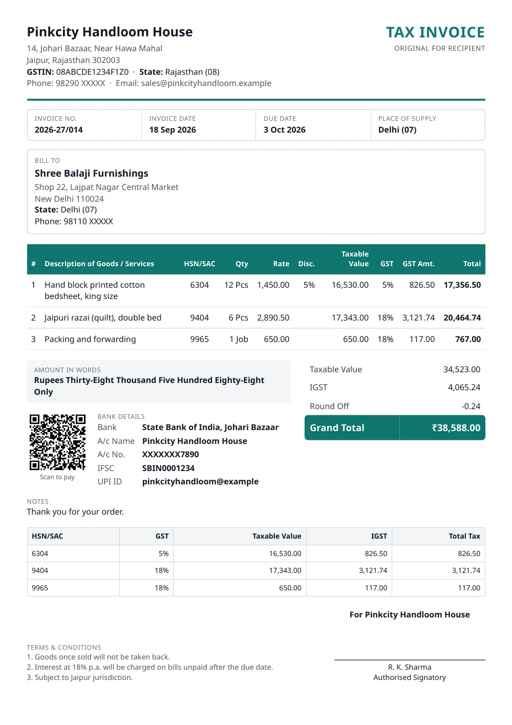 GST Invoice – a sample made with FormatWala, filled in with made-up details